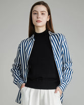 Chemise en Soie à Rayures Verticales Coupe Décontractée